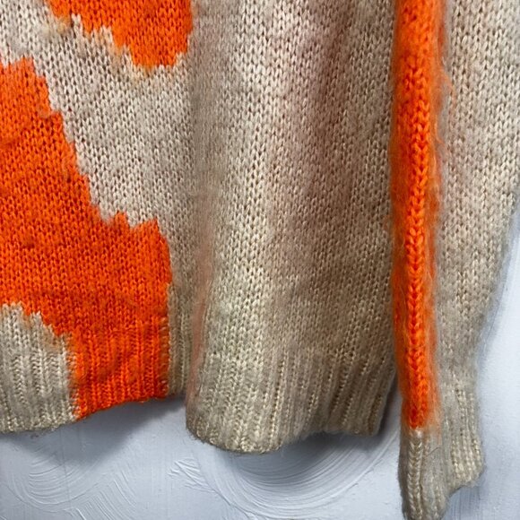 Knit Pullover Sweater Long Sleeve Orange Beige Colorblock Fun Spring Acrylic S - Picture 3 of 5